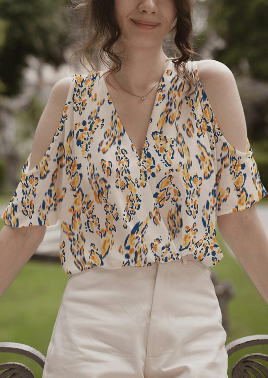 0878C- Off white, Blue and Yellow Swirl Cheetah