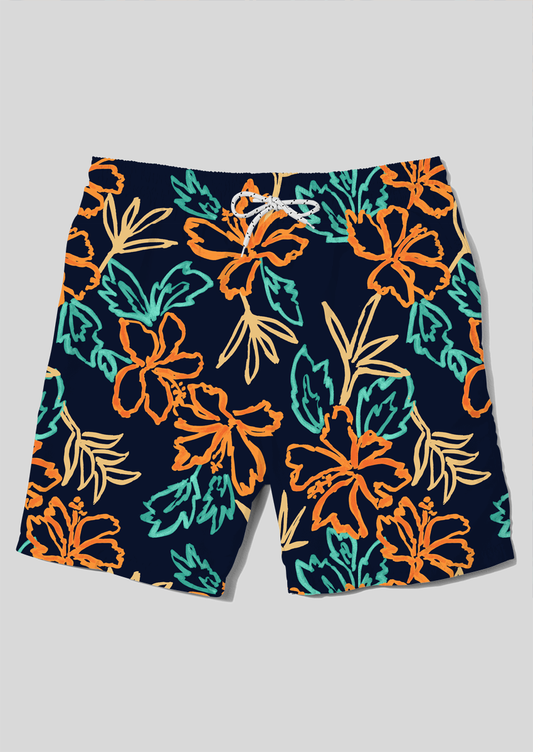0878E- Navy and Orange Hand Painted Tropical
