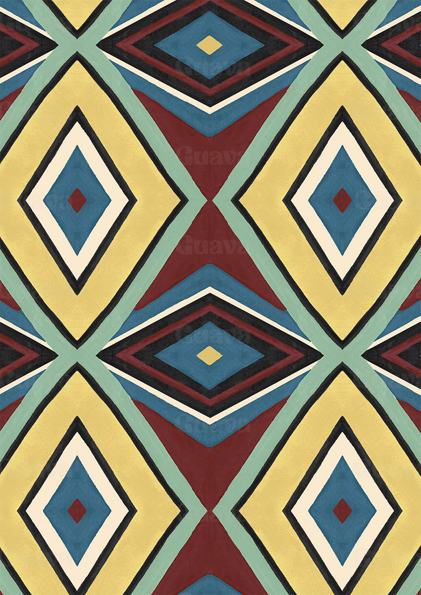 0881D- Burgundy and Yellow Retro Geo