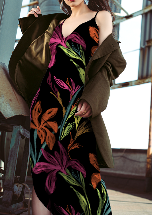 0882B- Black and Neon Iris Floral