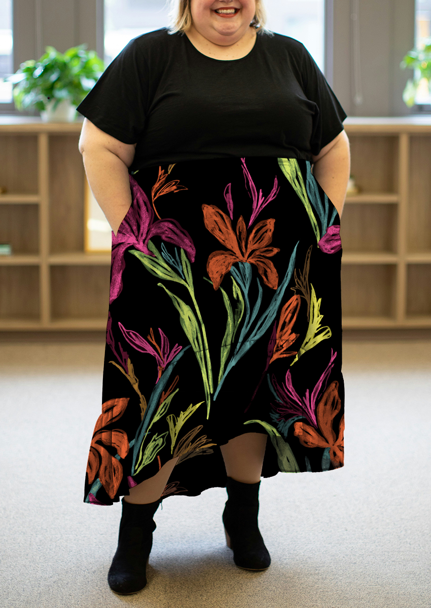 0882B- Black and Neon Iris Floral