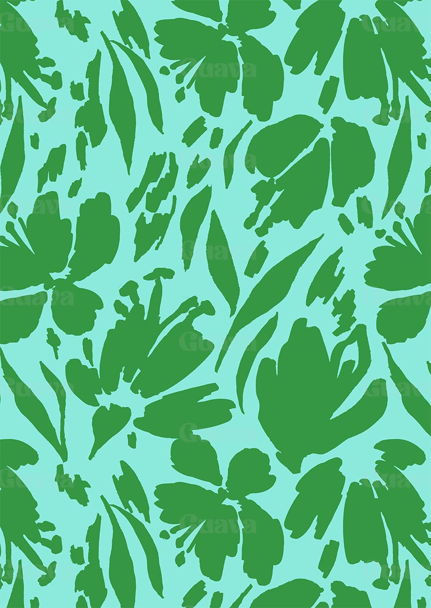 0882D- Large Green and Blue Tropical Floral
