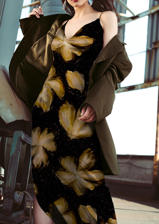 0883A- Black and Tan Abstract Floral