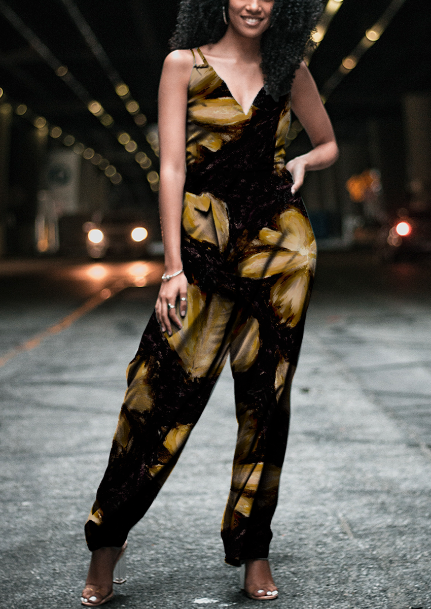 0883A- Black and Tan Abstract Floral