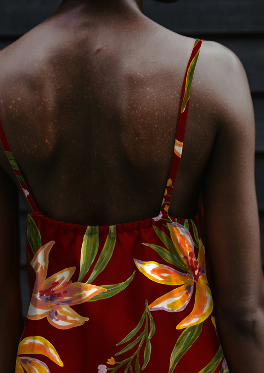 0883C- Dark red Tropical Floral