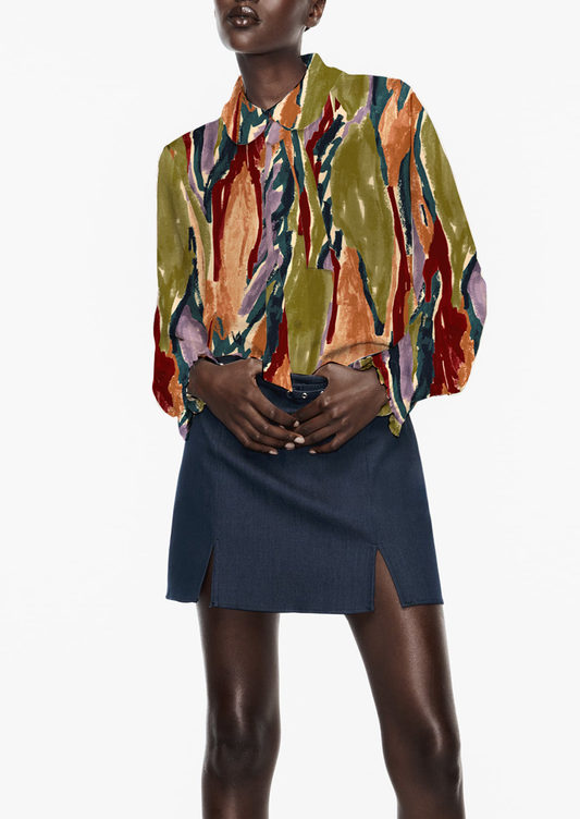 0883E- Y2K Multicolored Abstract Camouflage