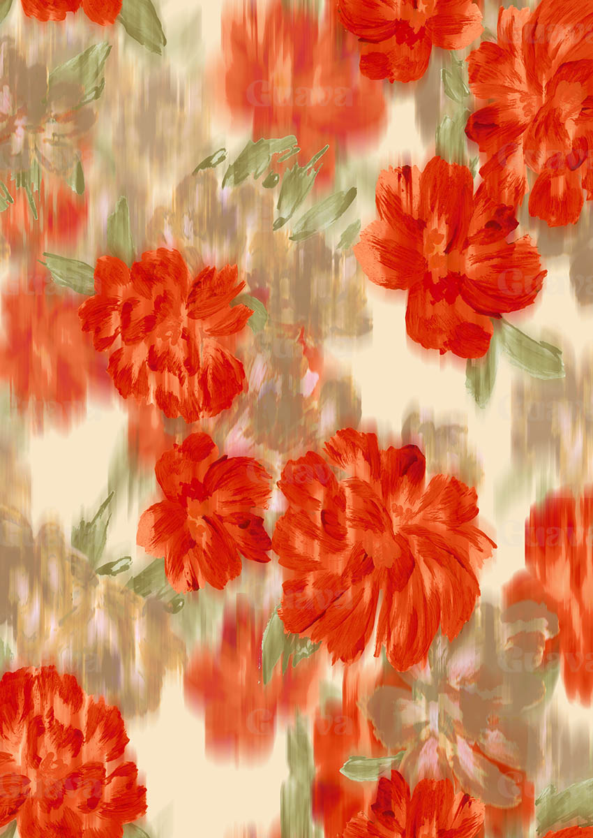 0884E- Orange Red Blurred Peonies