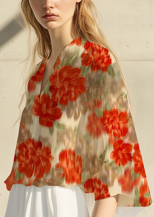 0884E- Orange Red Blurred Peonies