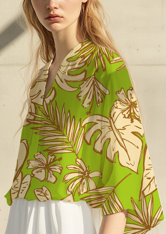 0885D- Lime Green Sketched tropical Leaves