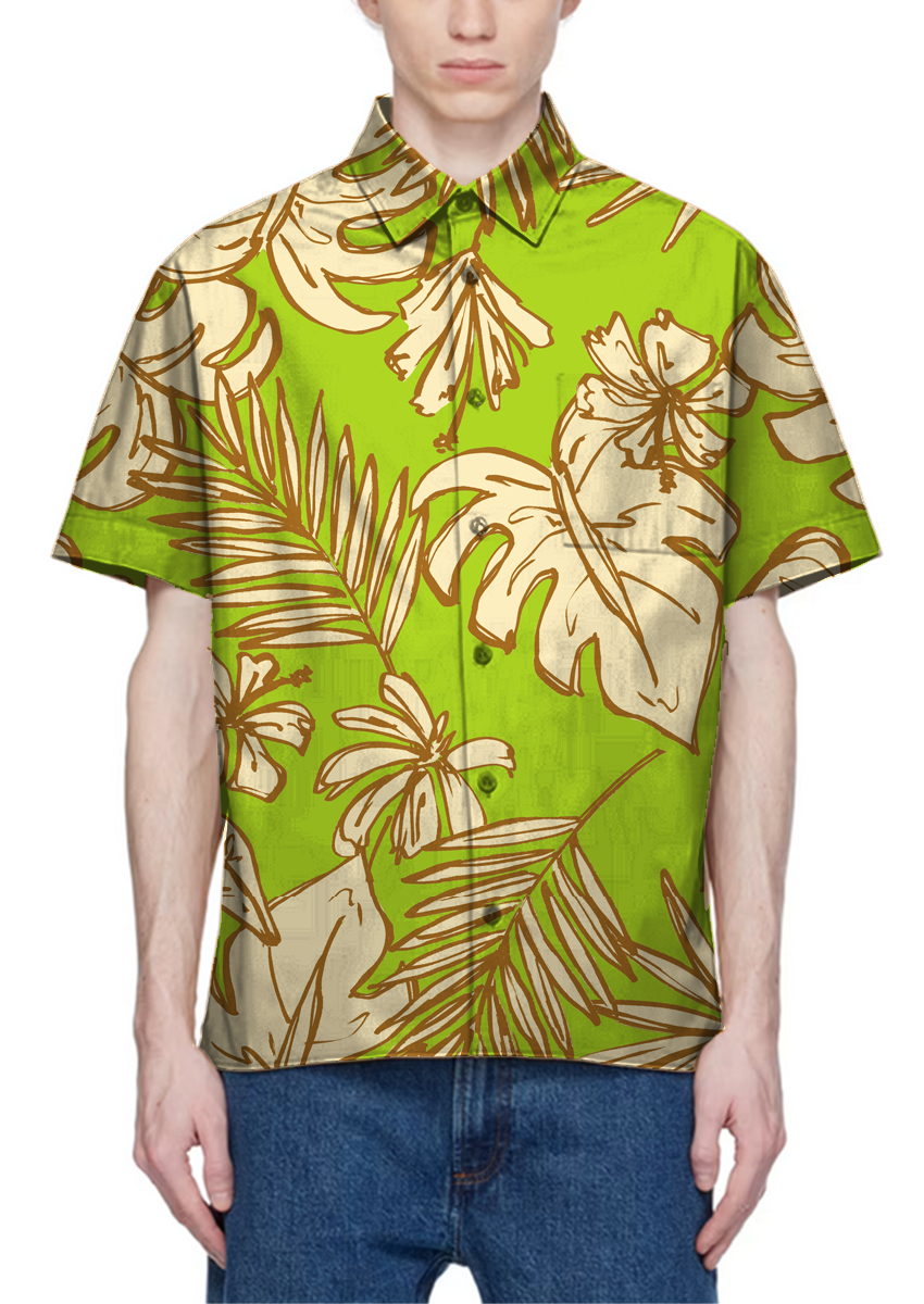 0885D- Lime Green Sketched tropical Leaves