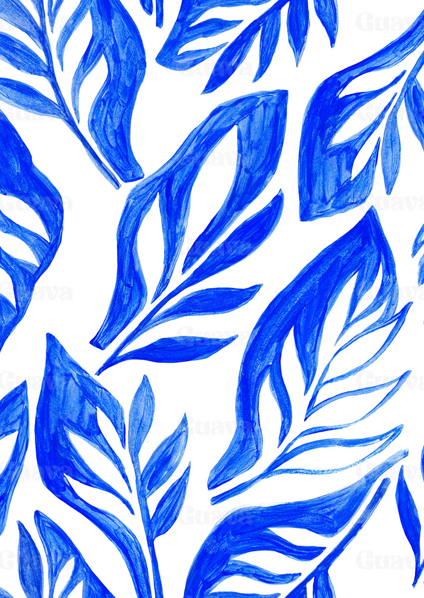 0886A- Cobalt Blue and White Abstract Leaves