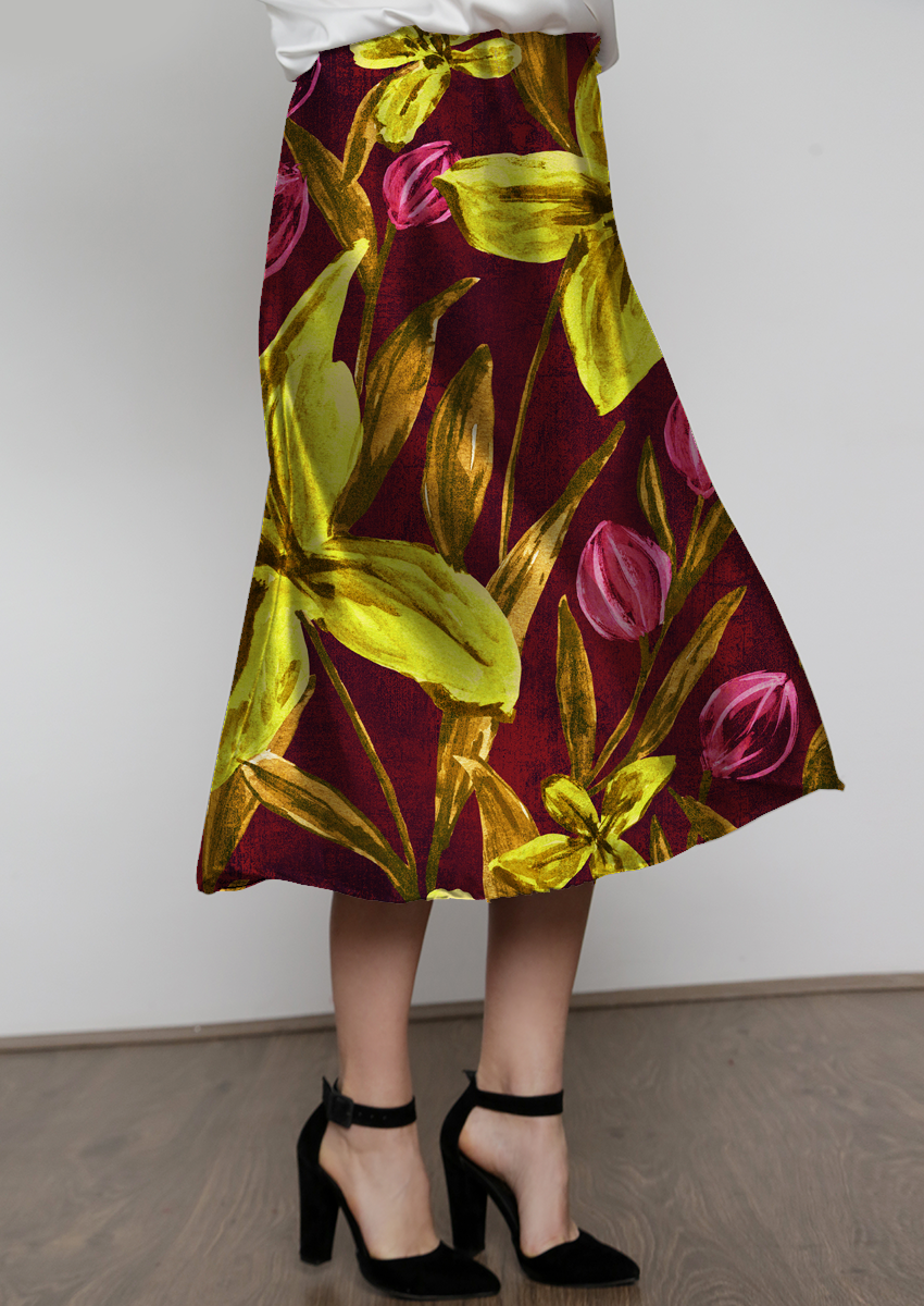 0887D- Hand Painted Burgundy and Yellow Floral