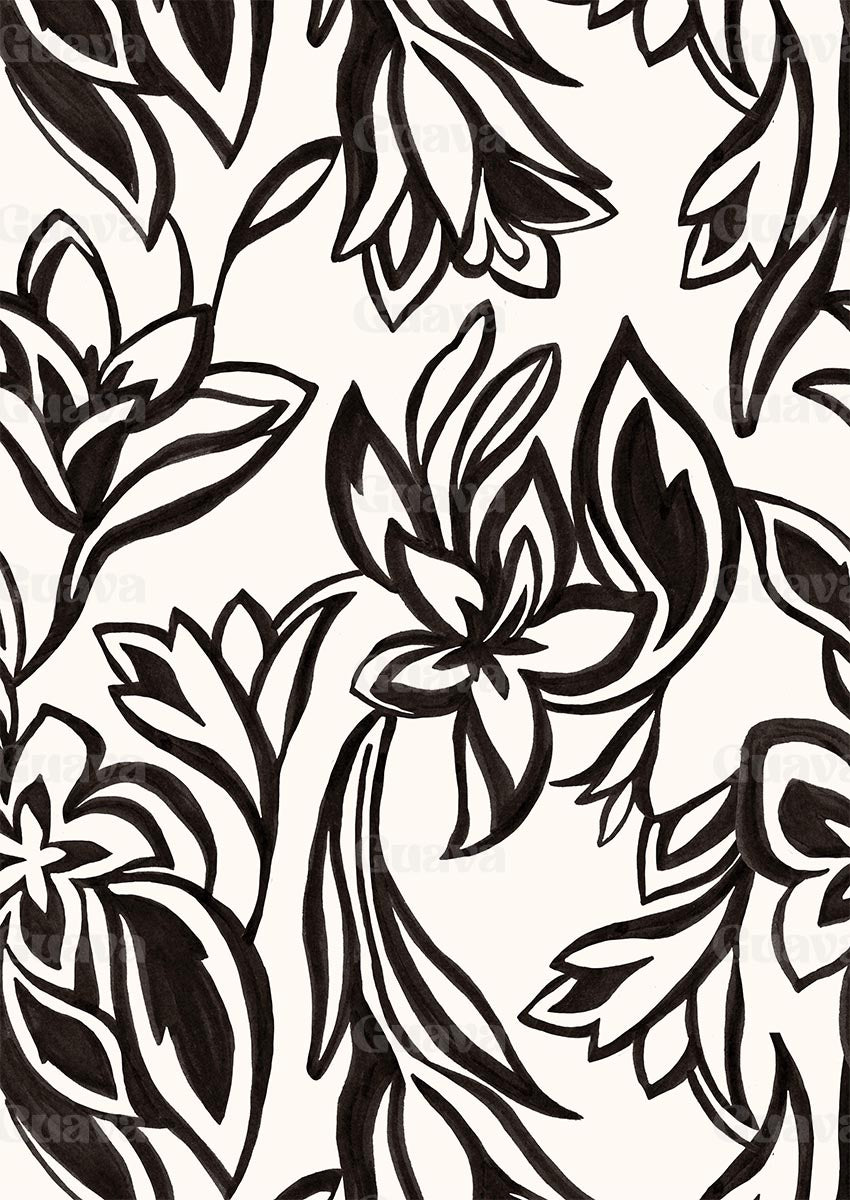 0888A- Black and White abstract floral