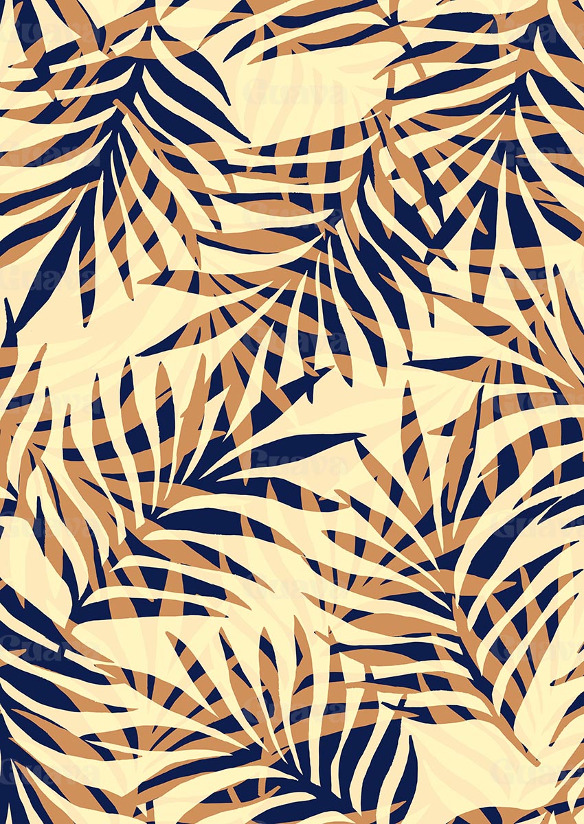 0891B- Soft Navy and Tan Palm Leaves