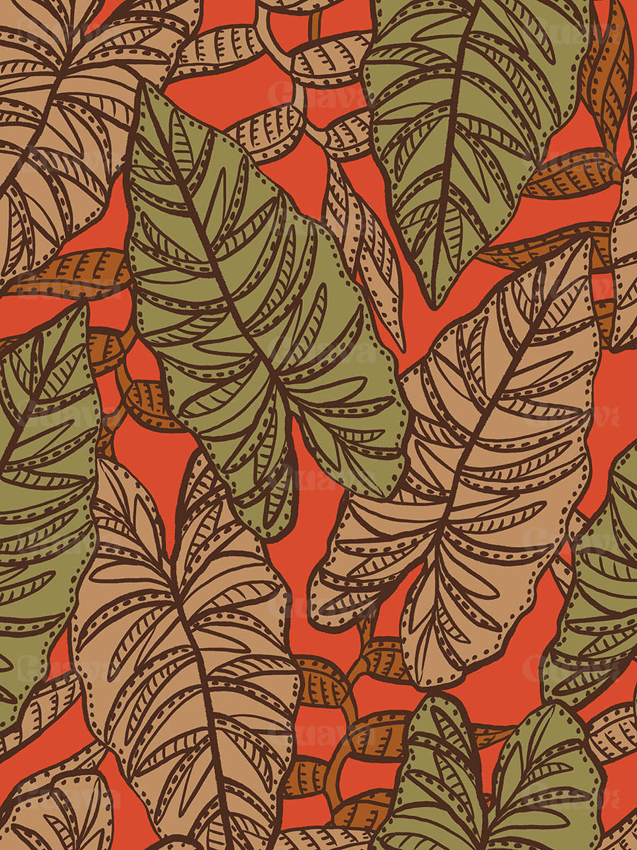 0893B- Large Orange Red Tropical Foliage