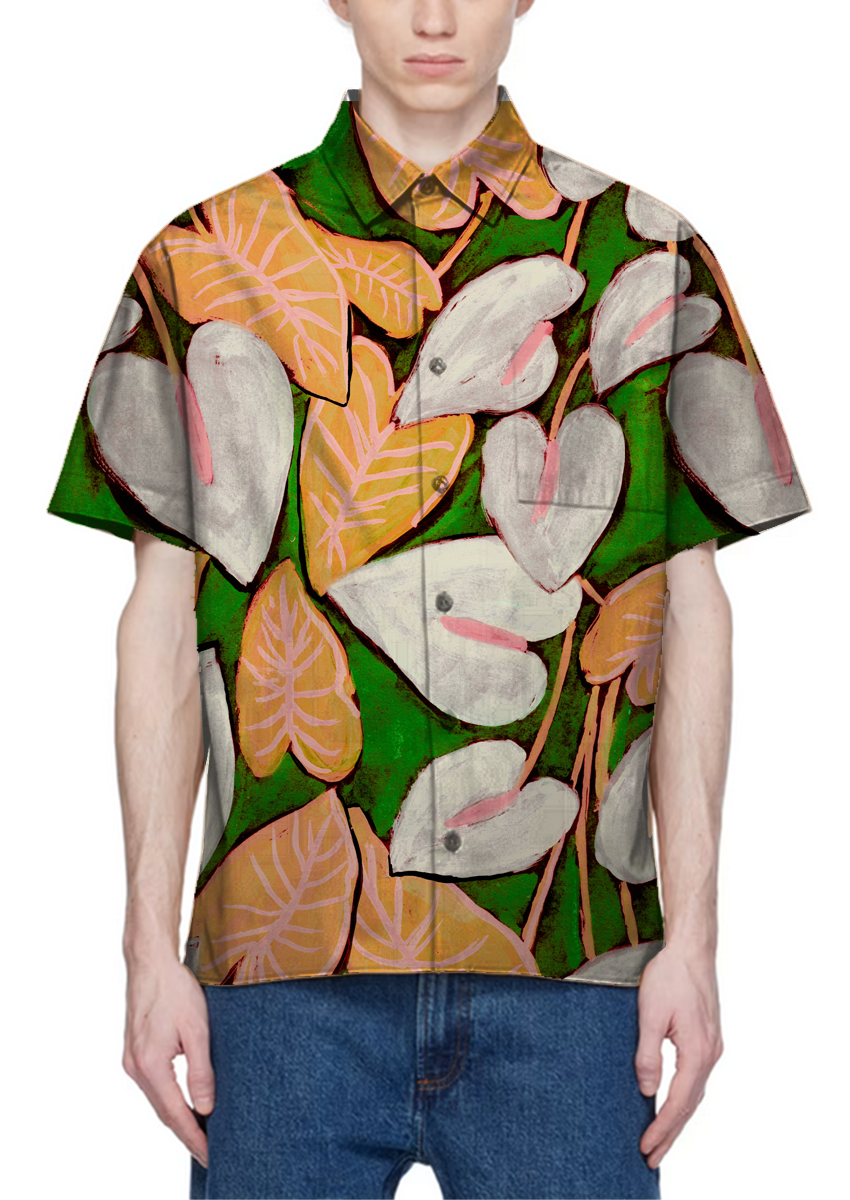0893D- Soft Hand Painted Anthurium & Leaves