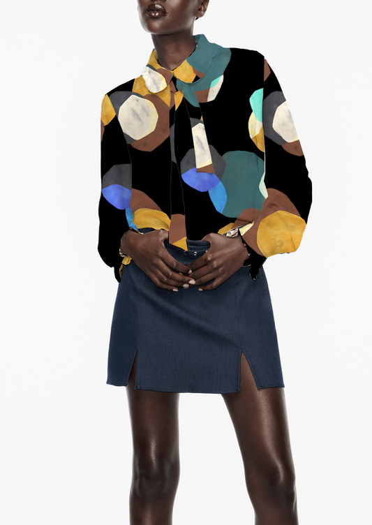 0896D- Black, Teal and Mustard Textured Dots