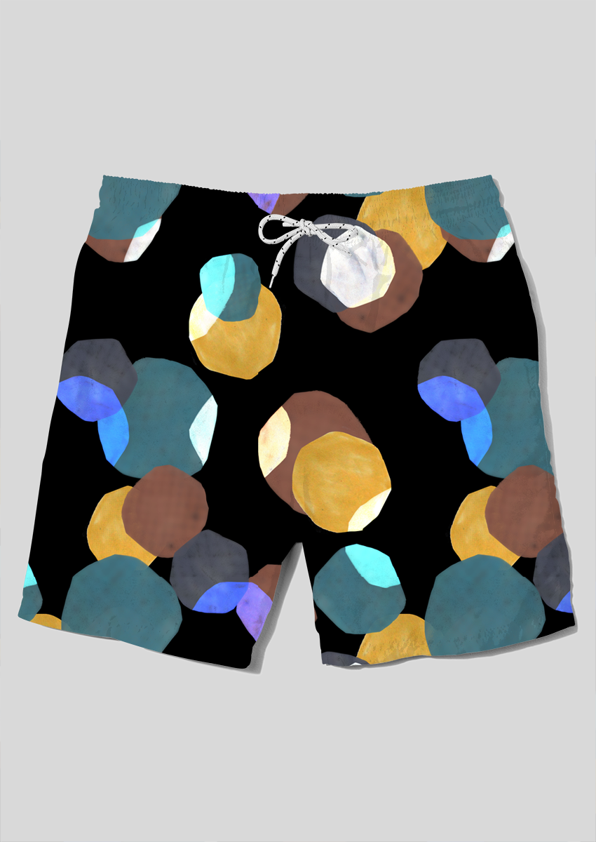 0896D- Black, Teal and Mustard Textured Dots
