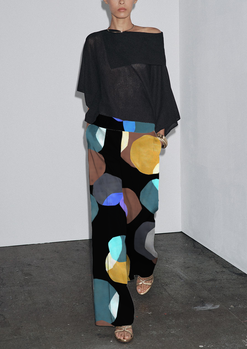 0896D- Black, Teal and Mustard Textured Dots