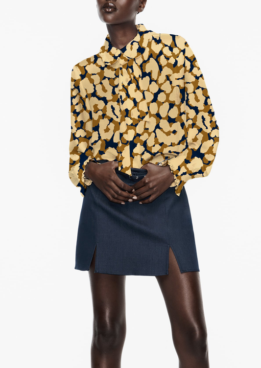 0898A- Navy, Gold and Beige Leopard