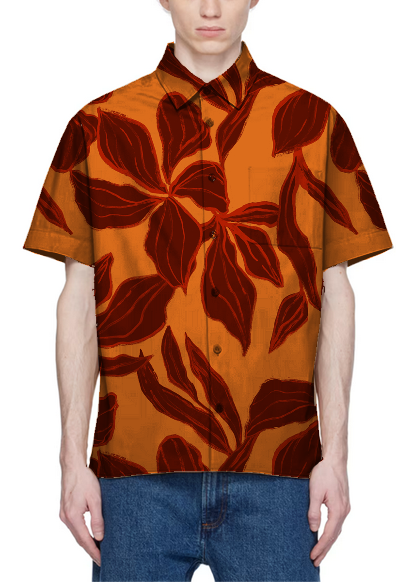0898B- Hand Painted Orange and Deep Red Floral