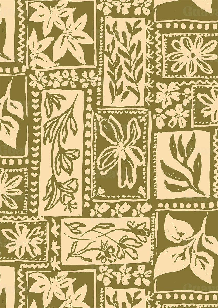 0898C- Green and off-white Foliage Patchwork