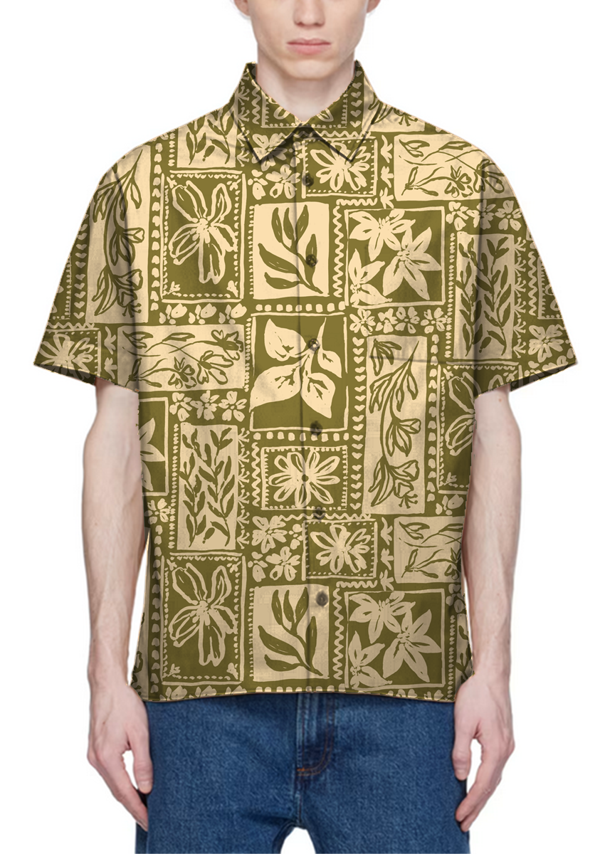 0898C- Green and off-white Foliage Patchwork