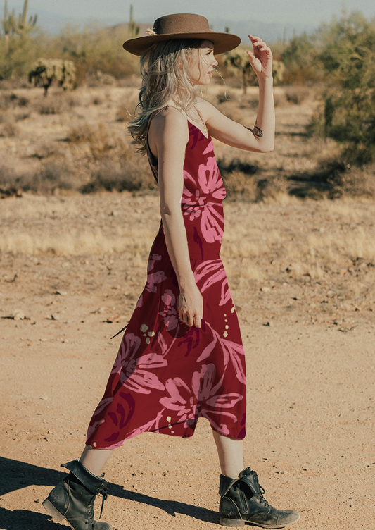 0898D- Red and Pink Painted Abstract Floral