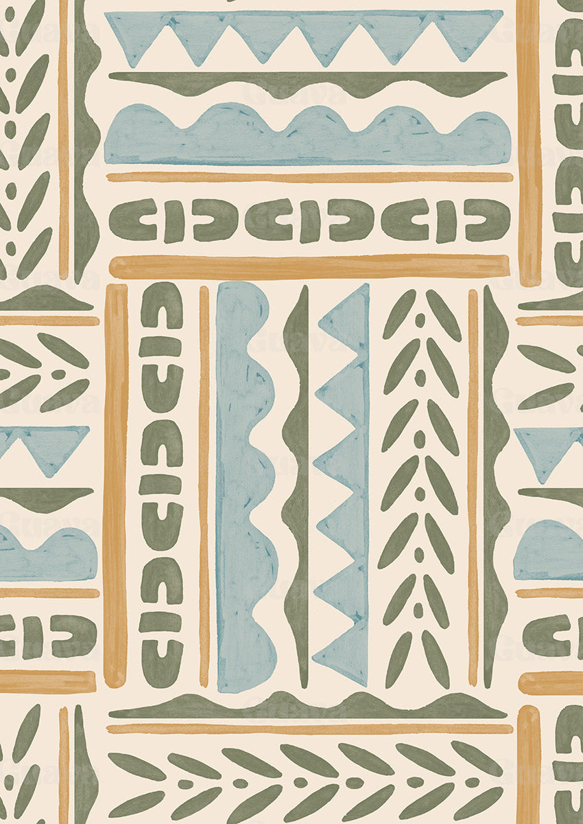 0899B- Pastel Blue and Mustard Patchwork Geo