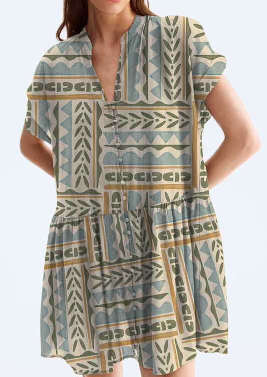 0899B- Pastel Blue and Mustard Patchwork Geo