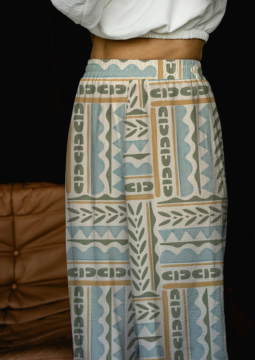 0899B- Pastel Blue and Mustard Patchwork Geo