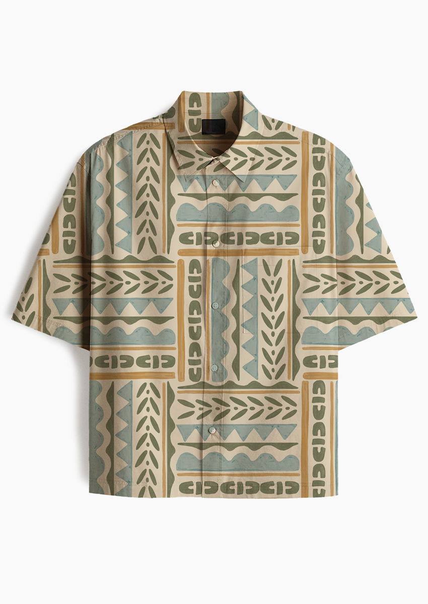 0899B- Pastel Blue and Mustard Patchwork Geo