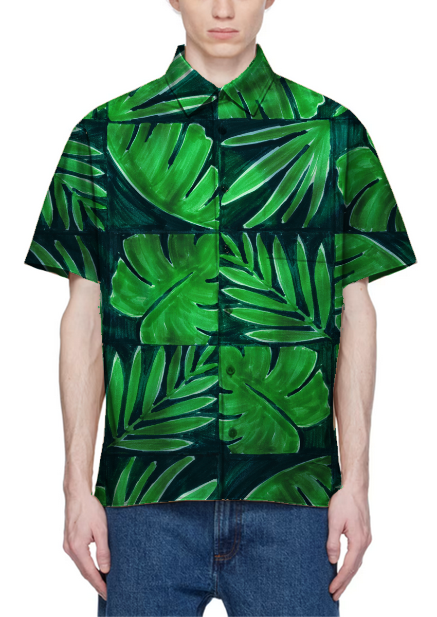 0899D- Deep Teal and Green Tropical Patchwork