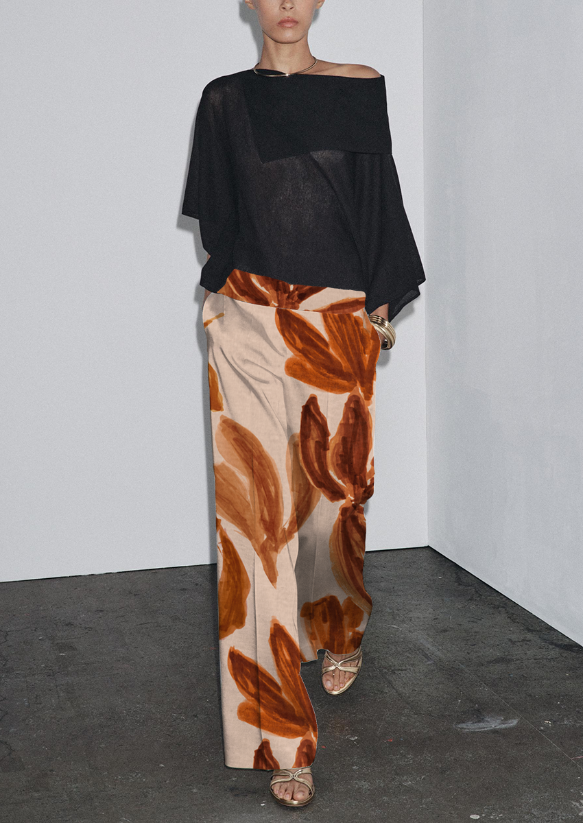 0900A- XL Beige and Burnt Orange Floral