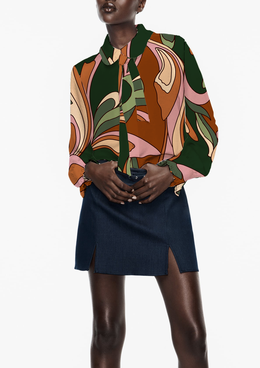 0900C- Brown, Pink and Green Pucci inspired Floral