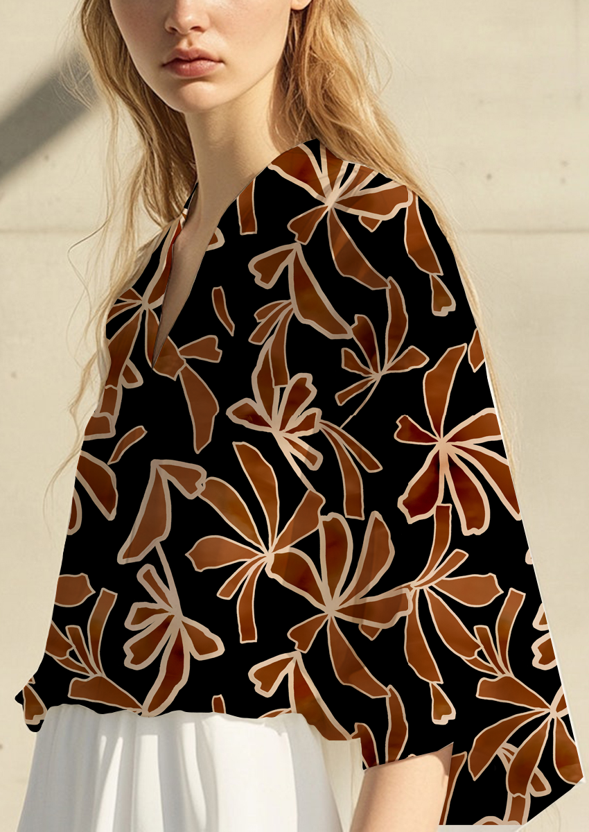 0900E- Y2K Textured Black and Brown Foliage