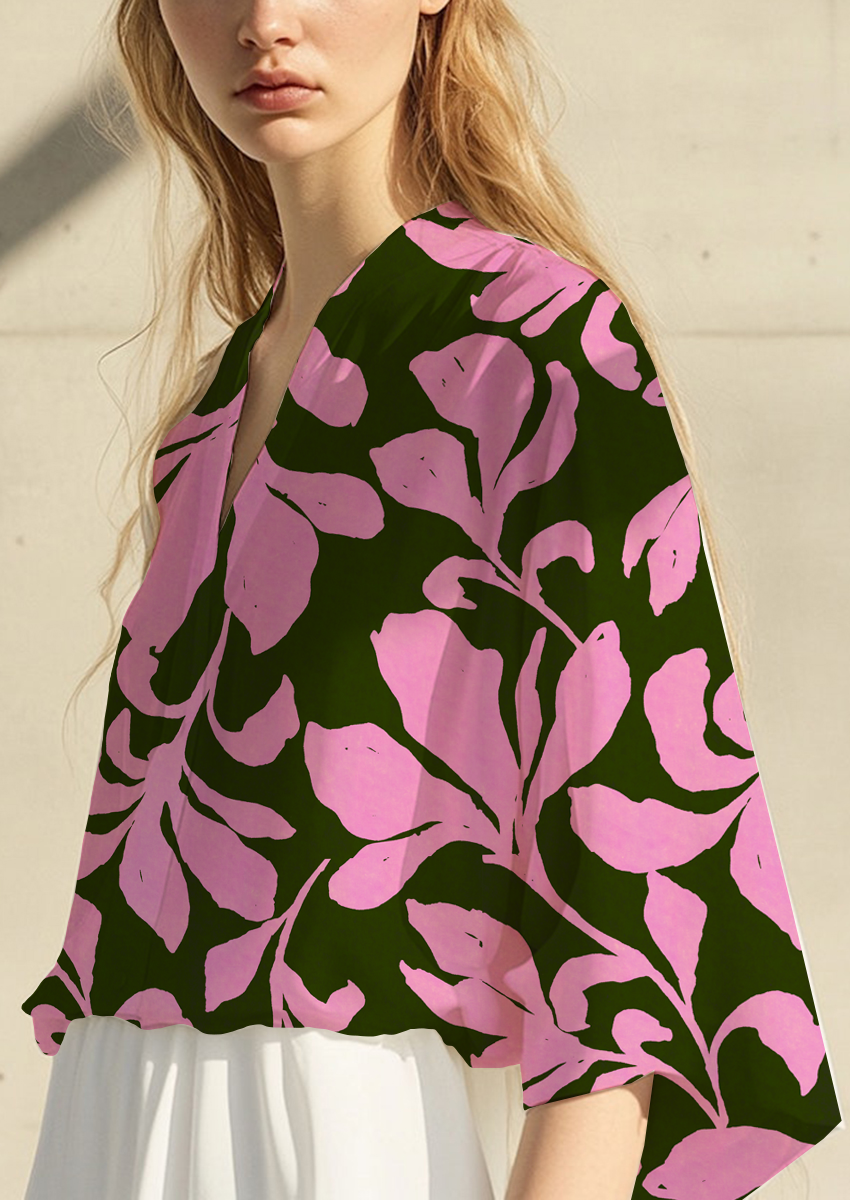 0902A- Large Hand Painted Pink and Green Floral