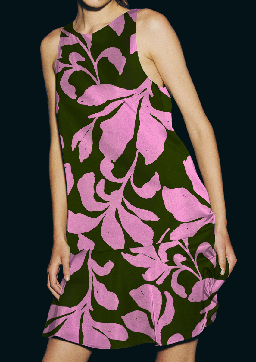 0902A- Large Hand Painted Pink and Green Floral