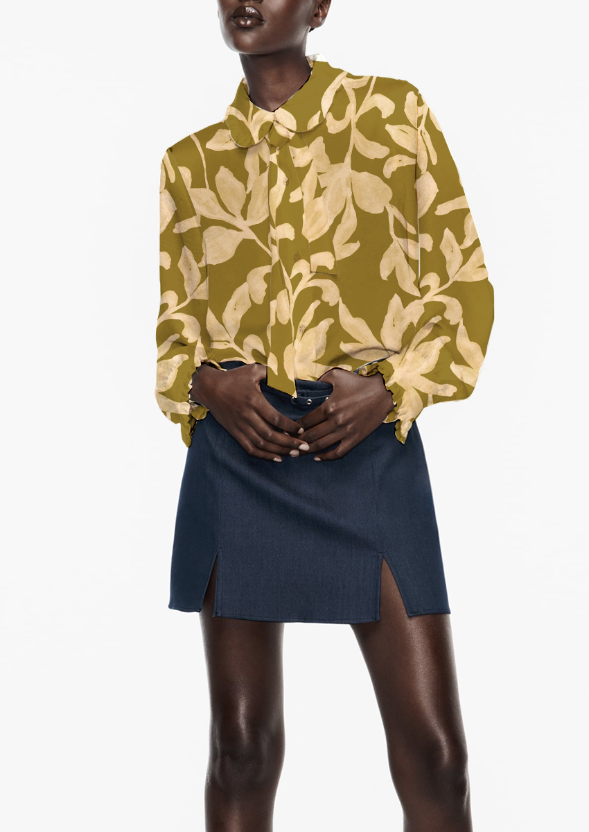 0902B- Mustard and Beige Abstract Floral