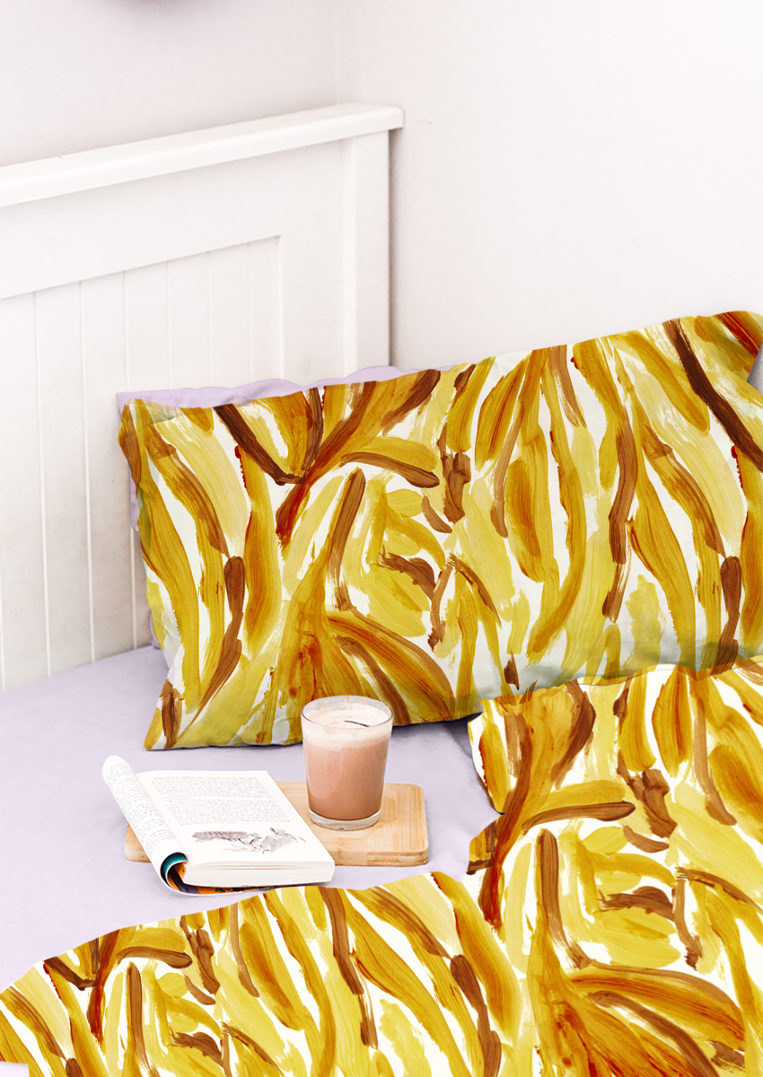 0902C- Mustard Yellow and Brown Abstract artwork