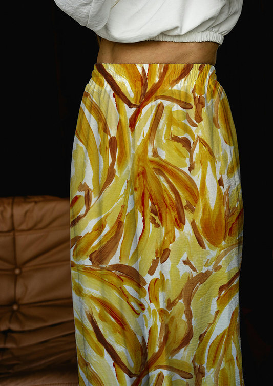 0902C- Mustard Yellow and Brown Abstract artwork