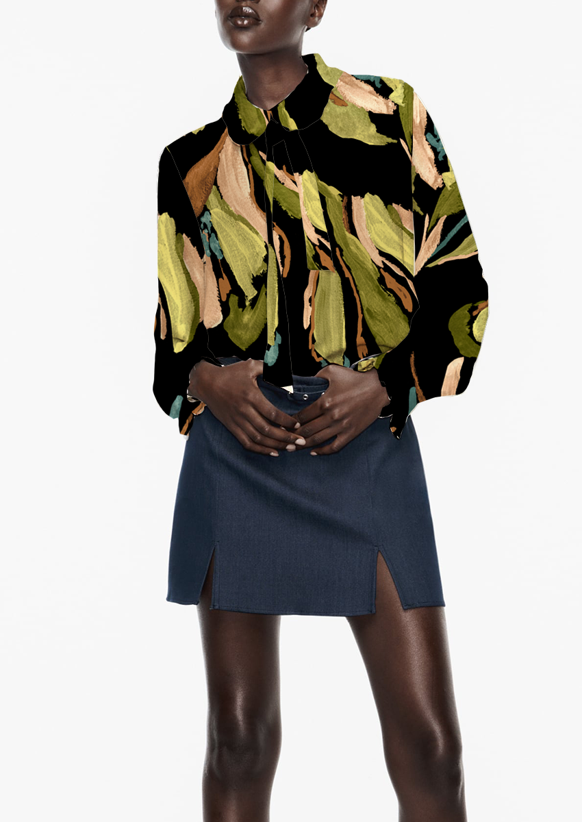 0902D- Hand Painted Khaki and Black Floral