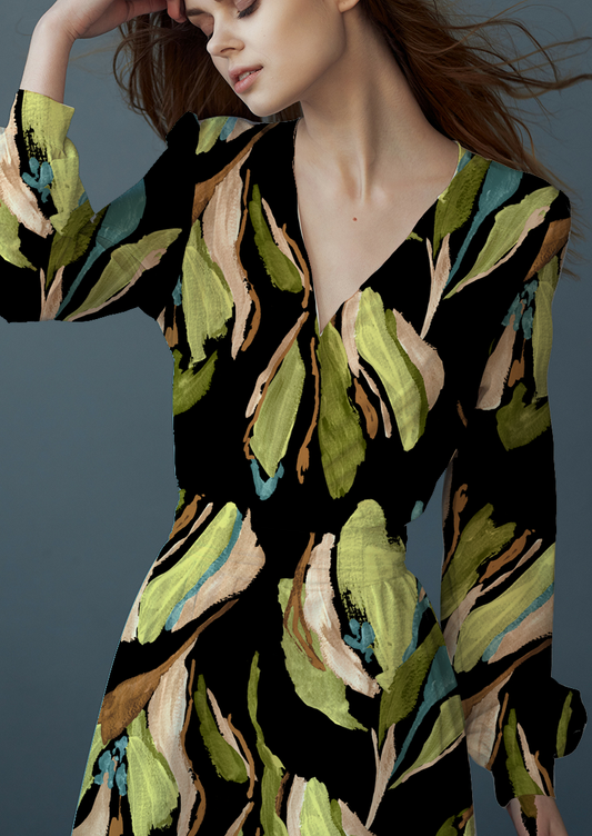 0902D- Hand Painted Khaki and Black Floral