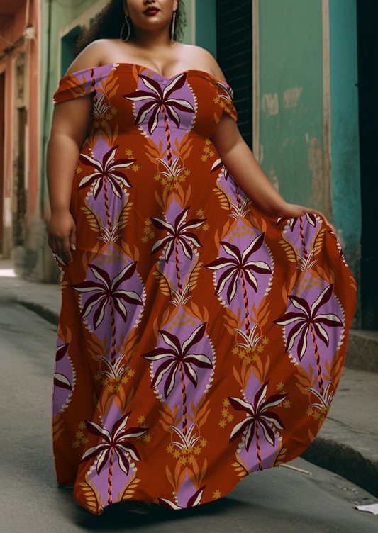 0904D- Orange Red Tropical Print