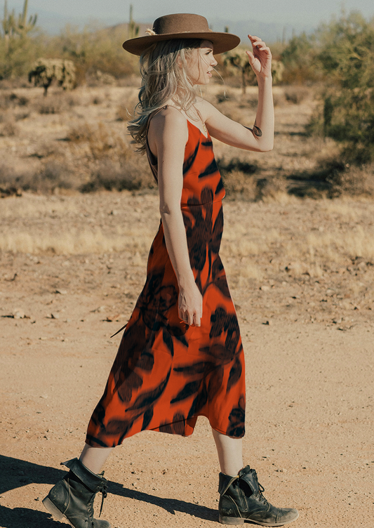 0905C- Large Orange and Indigo Blurry Floral