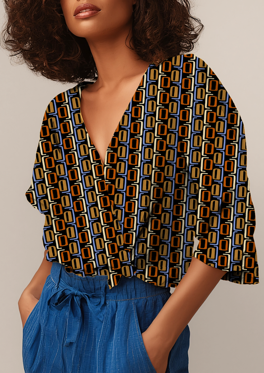 0906D- Black and Earthy Colors Retro Geo