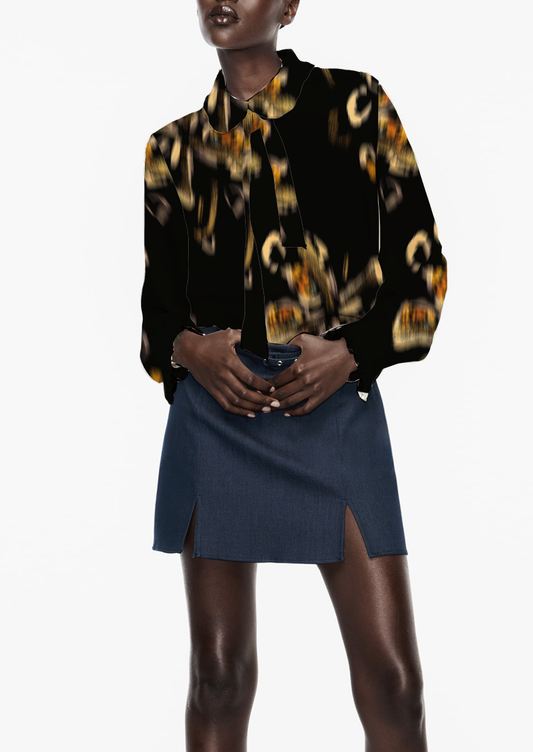 0907B- Y2K Textured Black and Tan Floral