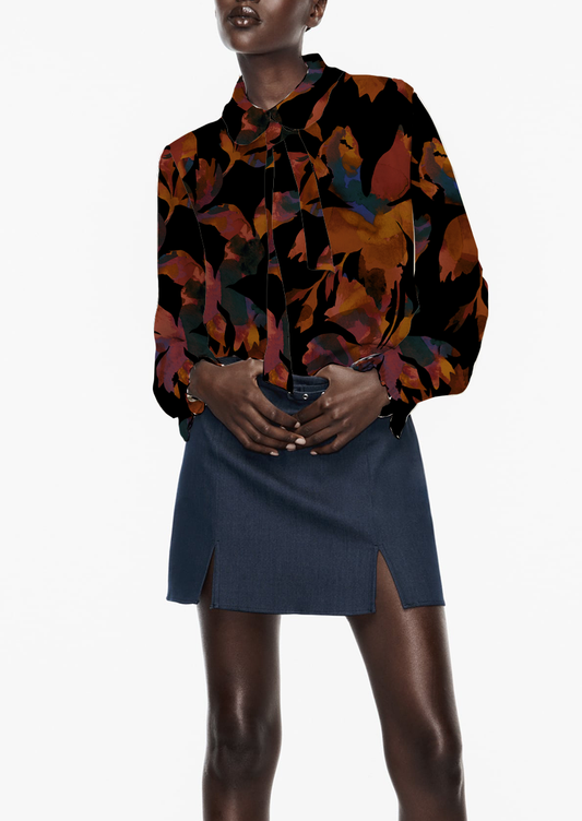 0908A- Black and Mustard Watercolor Floral