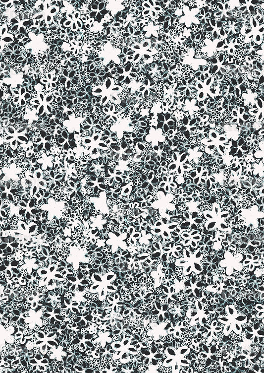 0048B- Black and White Ditsy Lace Floral