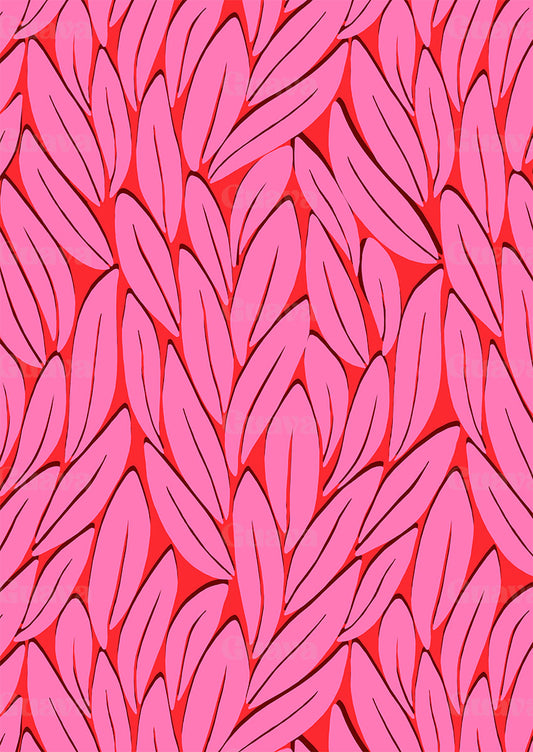 0068A- Pink and Red Bold Graphic Leaves